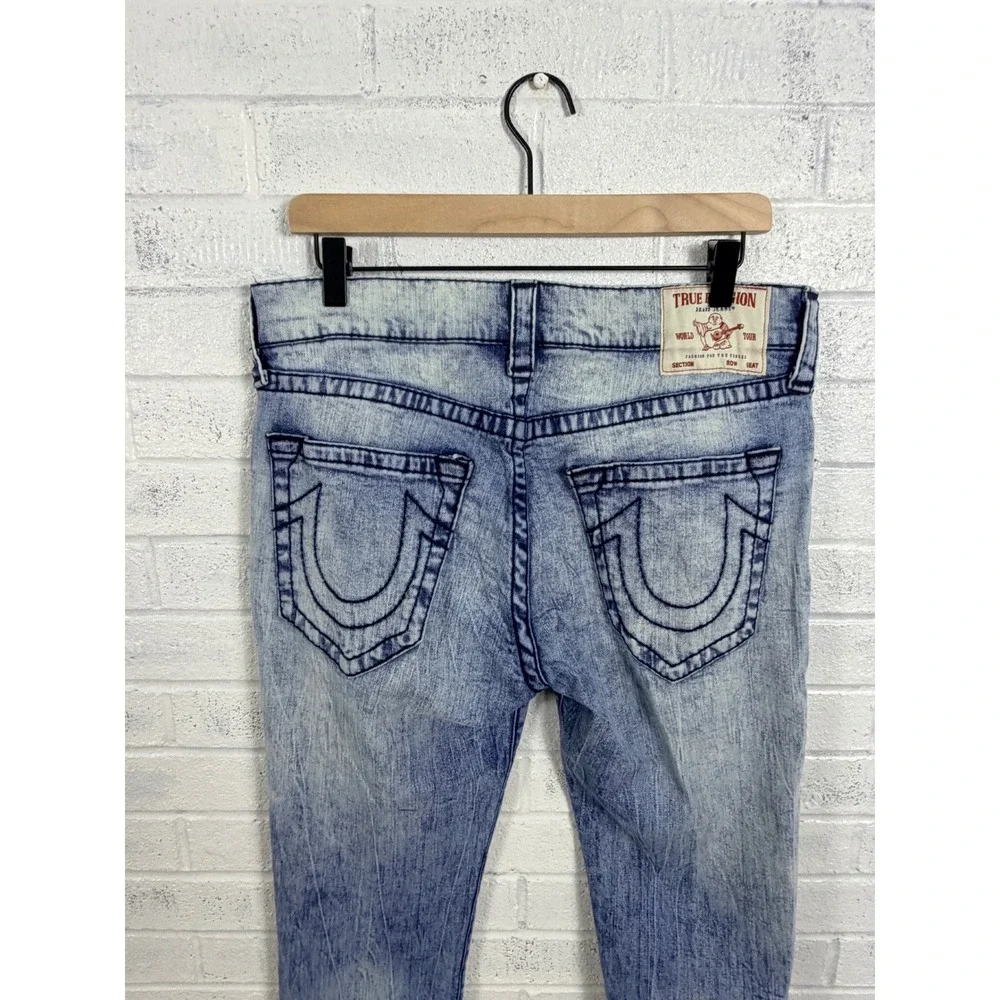 True Religion Rocco Relaxed Skinny Jeans Mend 33 Blue Acid Wash Denim
